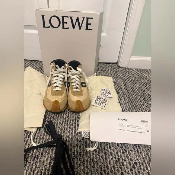 Loewe Beige, White & Black Retro Runner Sneakers High Top size 38 full set - Picture 2 of 10